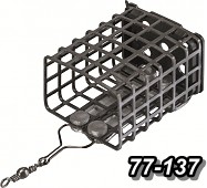 Cage feeder de pesca metálico preto com disco circular e girador