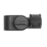 Produto preto com botão circular e suporte em gancho