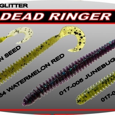 Três iscas de pesca de plástico maleável coloridas com corpo texturizado e cauda espiral