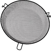 Frigideira redonda de metal com superfície de grelha e três pegas