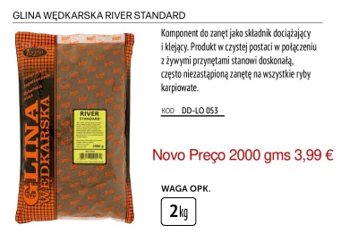 Embalagem do produto GLINA WĘDKARSKA RIVER STANDARD, 2 kg, laranja com etiqueta verde e amarela