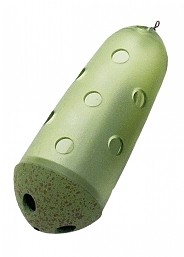 Bóia verde claro com orifícios circulares e fundo bege texturizado