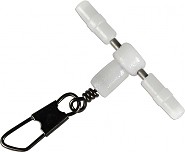 Produto de pesca em plástico branco e metal com clip metálico