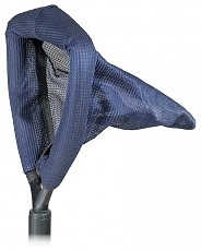 Protector de cabeça azul escuro com padrão xadrez e interior cinzento em estrutura preta