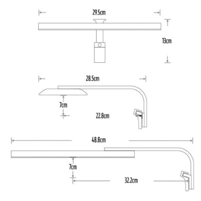 Desenho técnico de luminária de mesa com medidas em centímetros