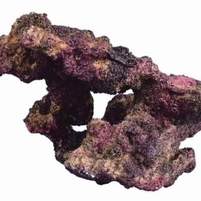 Rochedo artificial castanho com manchas roxas para aquário