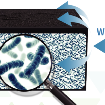 Filtro de água com bactérias e fluxo de água indicado