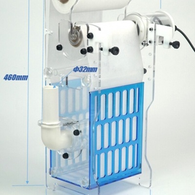 Máquina transparente e azul com medidas em milímetros, texto ARF-M