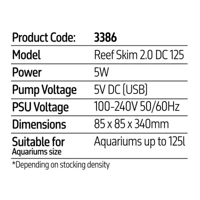 Especificações técnicas do produto Reef Skim 2.0 DC 125