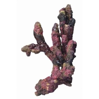 Peça decorativa que imita coral com textura rugosa em tons vermelhos e roxos