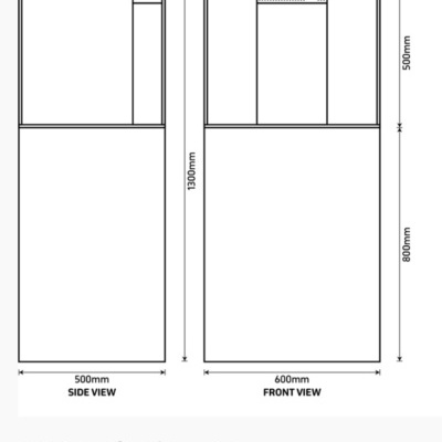 Desenho técnico do aquário TMC Reef Habitat 60 com medidas em mm