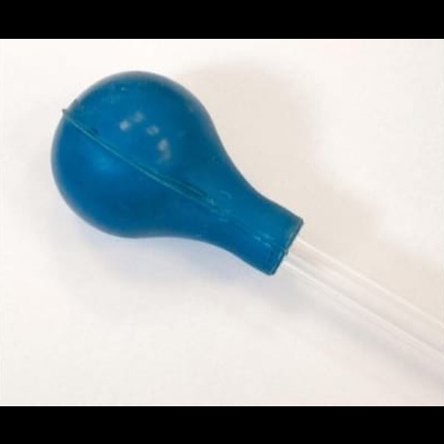 Conta-gotas com cabeça azul e tubo transparente