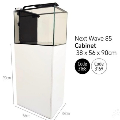 Aquário Next Wave 85 com armário branco e dimensões indicadas