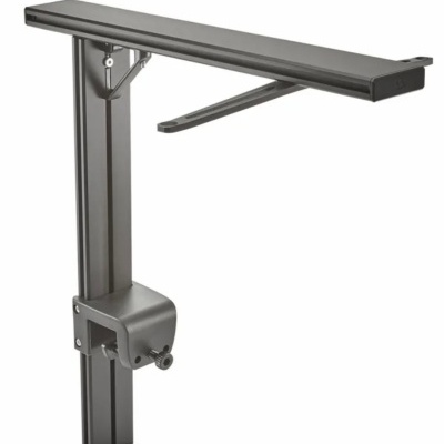 Suporte de mesa em metal cinza escuro com abraçadeira
