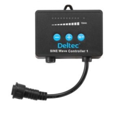 Controlador Deltec SINE Wave Controller 1 preto com botões azuis e cabo