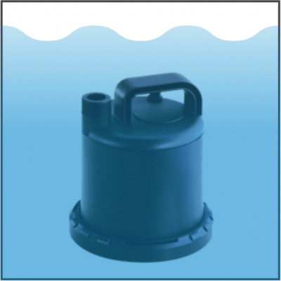 Bomba submersível azul escuro com pega e saída lateral