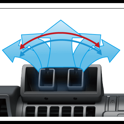 Saída de ar condicionado de carro com abas móveis e setas de direção