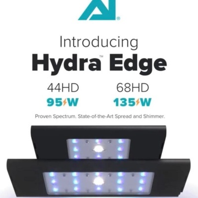 Luzes LED para aquário Hydra Edge com modelos 44HD e 68HD e potências indicadas