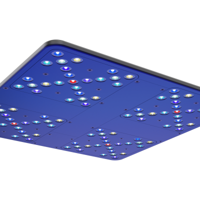 Painel azul quadrado com vários LEDs coloridos agrupados