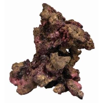 Rocha irregular com texturas rugosas e cores castanhas, vermelhas e roxas