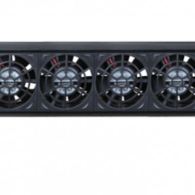 Ventoinha de arrefecimento preta com seis ventoinhas alinhadas horizontalmente