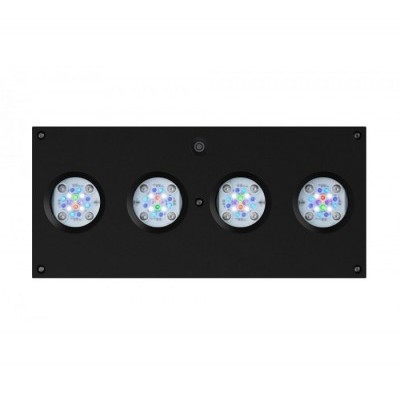 Painel preto com quatro luzes LED coloridas