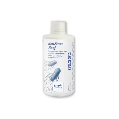 Frasco branco EcoStart Reef Tropic Marin com ilustração de bactérias