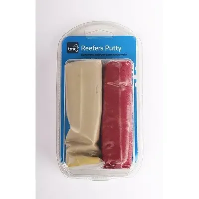Embalagem de duas massas Reefer Putty da marca tmc, uma creme e outra vermelha
