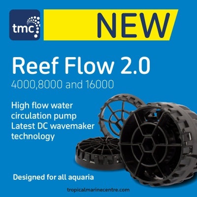 Promoção da bomba de água Reef Flow 2.0 tmc para aquários com fundo azul