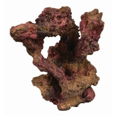 Rocha decorativa porosa castanha com manchas vermelhas