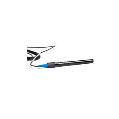 Sensor preto cilíndrico com ponta azul e cabo preto, texto Metrohm Dropsens