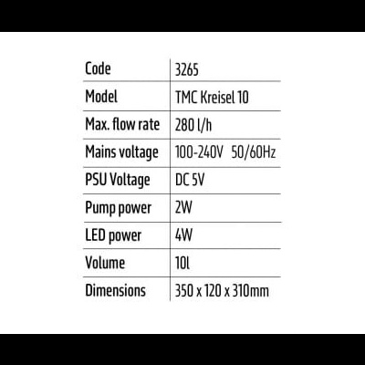 Especificações técnicas do produto TMC Kreisel 10