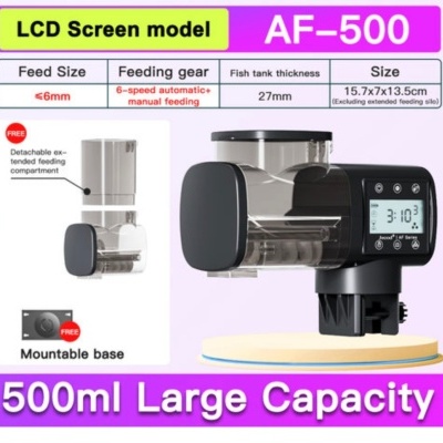 Alimentador automático de peixes com ecrã LCD e capacidade de 500ml