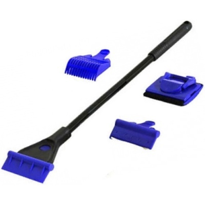 Kit de limpeza para gelo com cabo preto e acessórios azuis