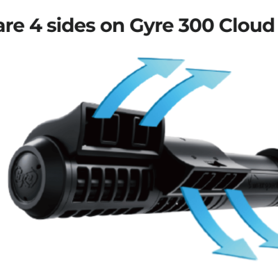 Gyre 300 Cloud Edition tubo preto com setas azuis de fluxo de ar