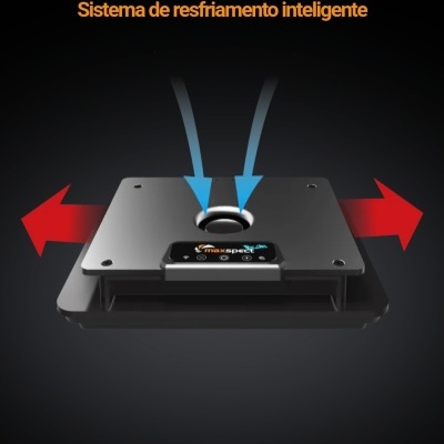 Dispositivo metálico com sistema de resfriamento inteligente e setas de fluxo de ar