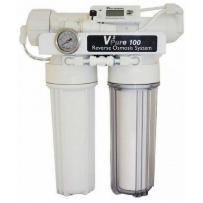 Sistema de osmose inversa V2 Pure 100 com carcaças brancas e manómetro