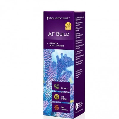 Embalagem roxa de produto Aquaforest AF BUILD para crescimento de corais em aquários marinhos