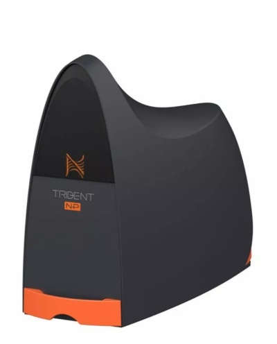 Caixa preta e laranja com texto 'TRIDENT NHP'