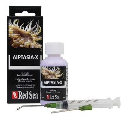 Produto AIPTASIA-X da Red Sea com embalagem, garrafa e seringas em fundo branco