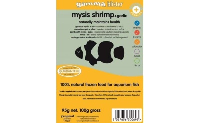 Pacote de alimento congelado mysis shrimp garlic para peixes de aquário de cor amarelo e cinzento