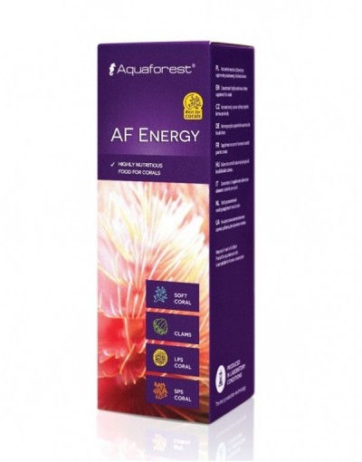 Embalagem roxa do produto AF Energy da Aquaforest para alimento de corais.