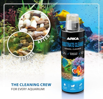 frasco ARKA Substrate Cleaner para limpeza de cascalho em aquário com peixes no fundo