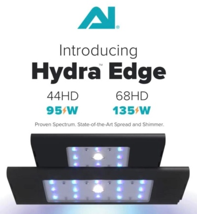 Luzes LED para aquário Hydra Edge com modelos 44HD e 68HD e potências indicadas