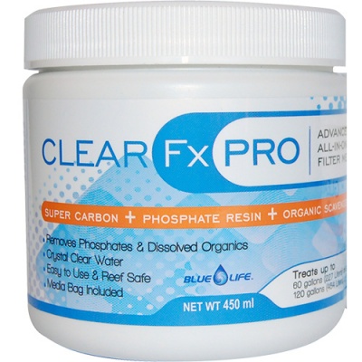 Frasco de produto CLEAR Fx PRO para filtragem de água, 450 ml, com design azul e branco