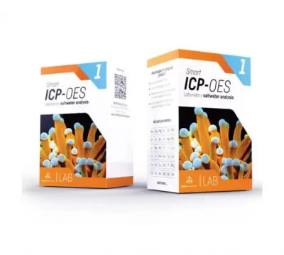 Caixas de produto Smart ICP-OES para análise laboratorial de água salgada com imagem de anêmonas