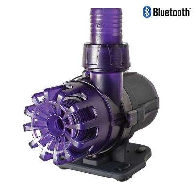 Bomba de água roxa com ventoinha e base preta com ícone Bluetooth