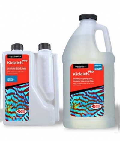 Embalagens plásticas de concentrado para aquários Kick-Ich PRO com rótulos coloridos