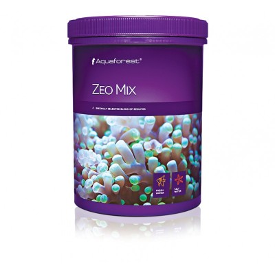 Recipiente roxo Aquaforest Zeo Mix com imagem de corais na embalagem