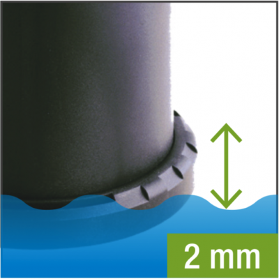 Base de objeto cilíndrico preto com anel dentado e indicador de 2 mm